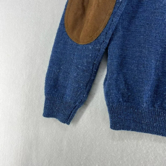 J.Crew Merino Sweater Men's S Blue Brown Leather Elbow Trim Round Neck Pullover - Picture 11 of 15